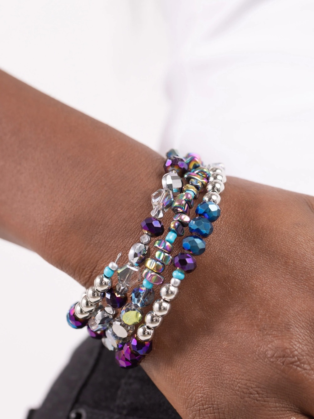 paparazzi Iridescent Blue and Purple Multistrand Beaded Wrap Bracelet